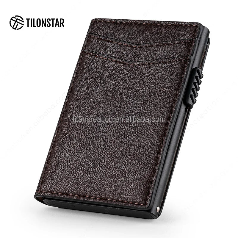 Hot Style Mini Card Sleeve Slim Minimalist Pop Up RFID Blocking Leather Business Credit
