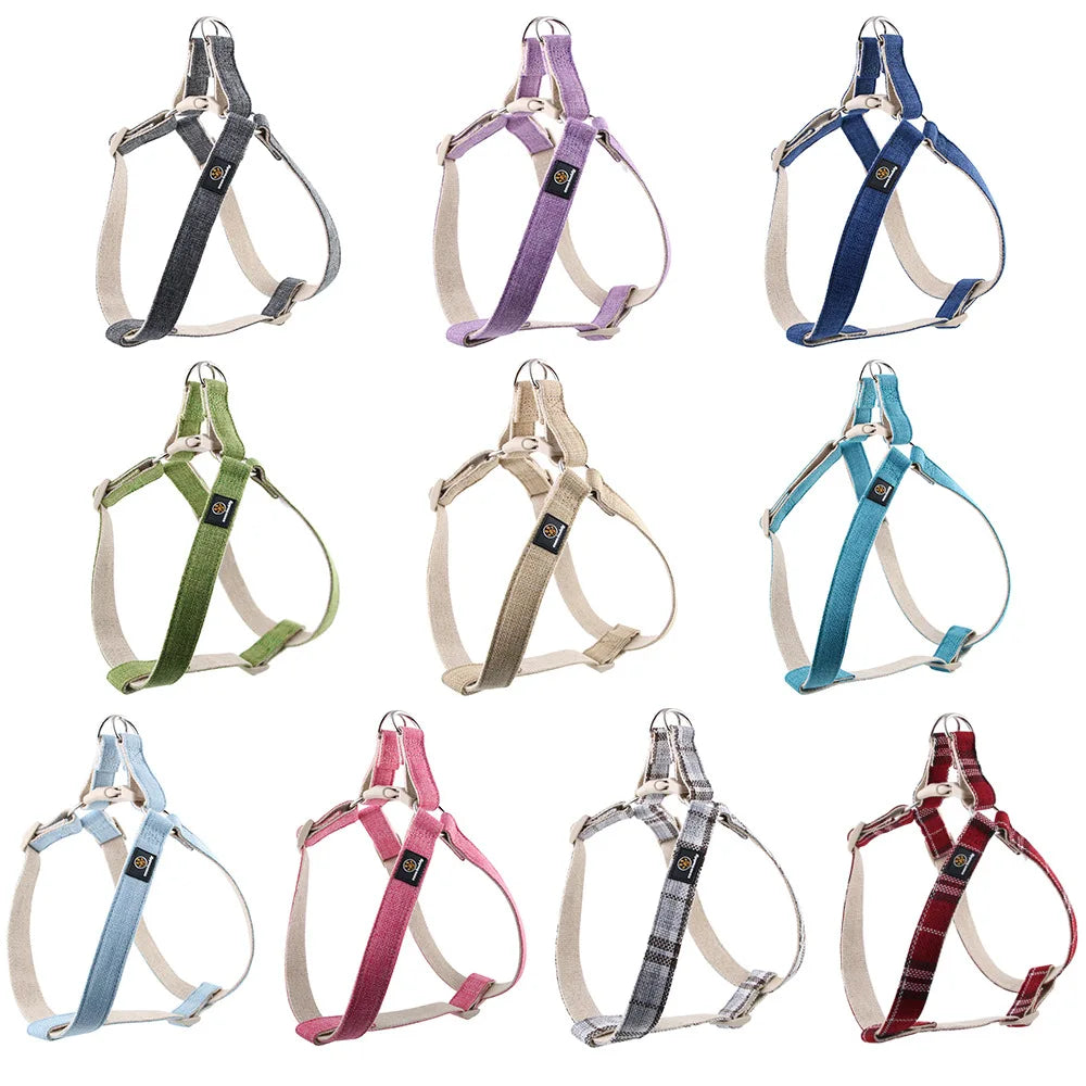 Eco-Friendly Cotton Linen Step-In Vest-Style Dog Harness Adjustable No Pull Soft