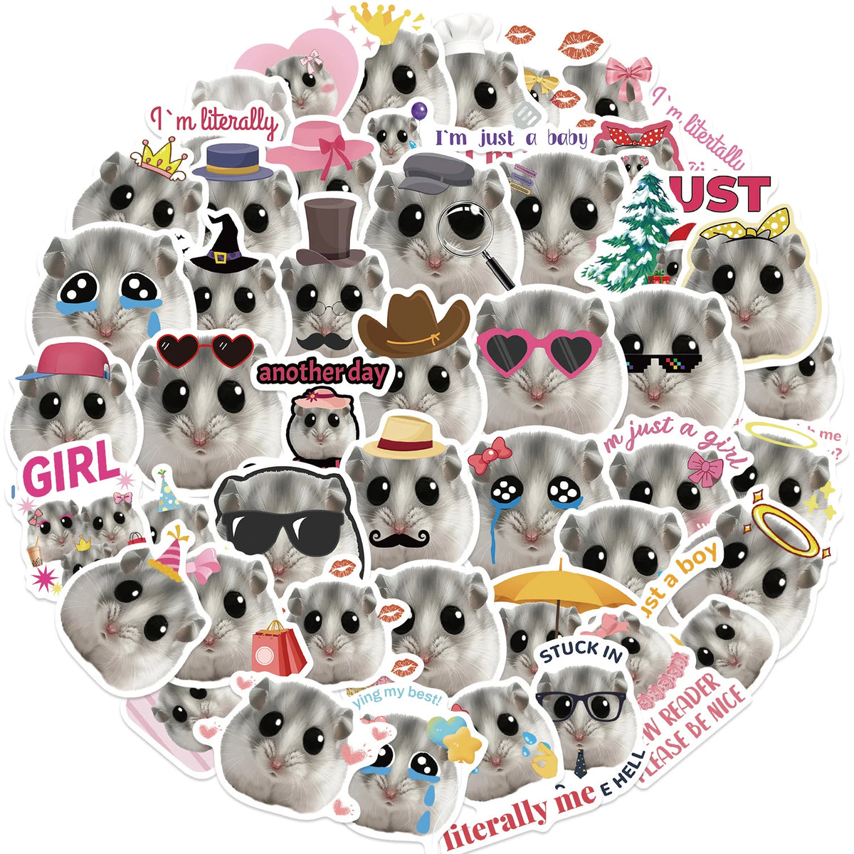 50Pcs Funny Cute Hamster Meme Theme DIY Graffiti Stickers PVC Waterproof Self Adhesive (Pack of 2)