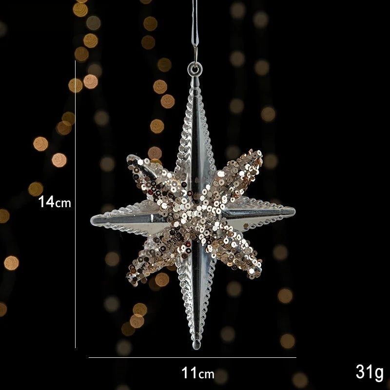 Christmas Ornaments Sequins Acrylic Transparent Snowflake Pendant Hanging Decor Christmas