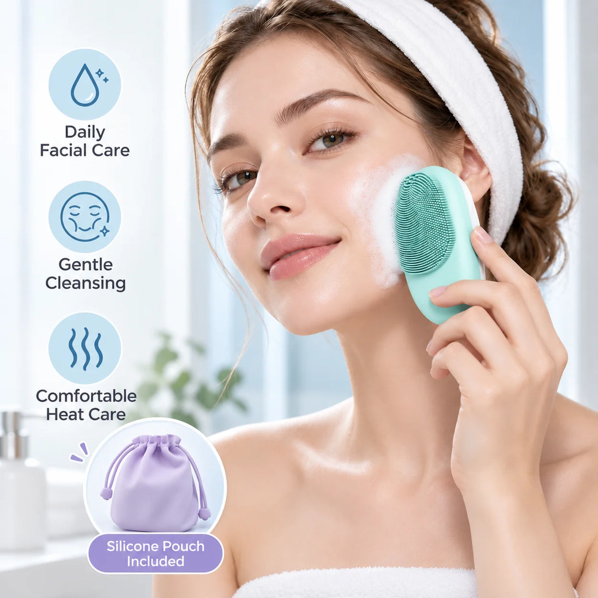 Electric Silicone Facial Cleanser 5 Speed Vibration Warm Care Rechargeable Facial