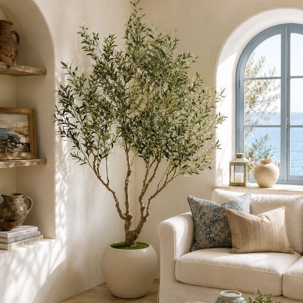 6ft-8ft Large Artificial Olive Tree with Ceramic PP Pot, Freight Saving Detachable