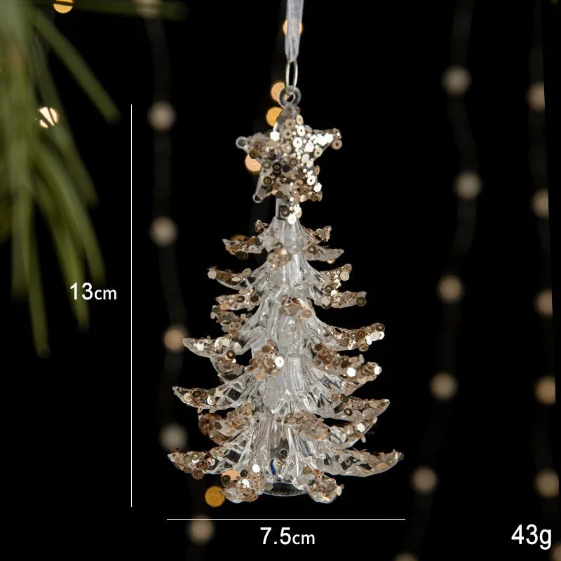 Christmas Ornaments Sequins Acrylic Transparent Snowflake Pendant Hanging Decor Christmas