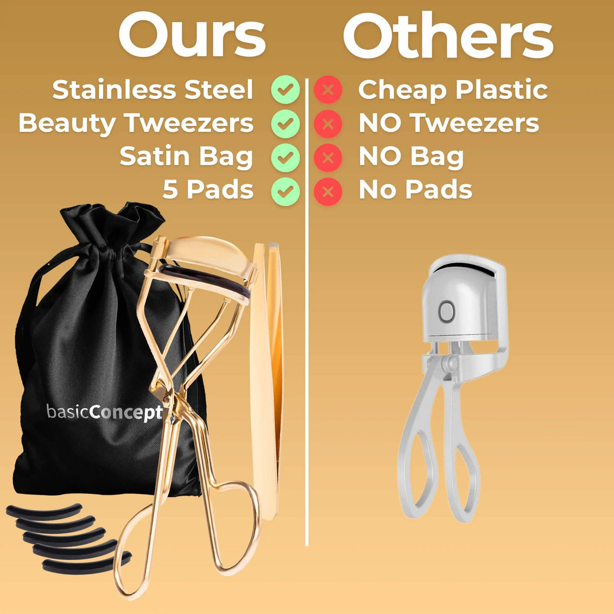 Rose Gold Eyelash Curlers Kit Premium Lash Curler for Perfect Lashes Universal Makeup