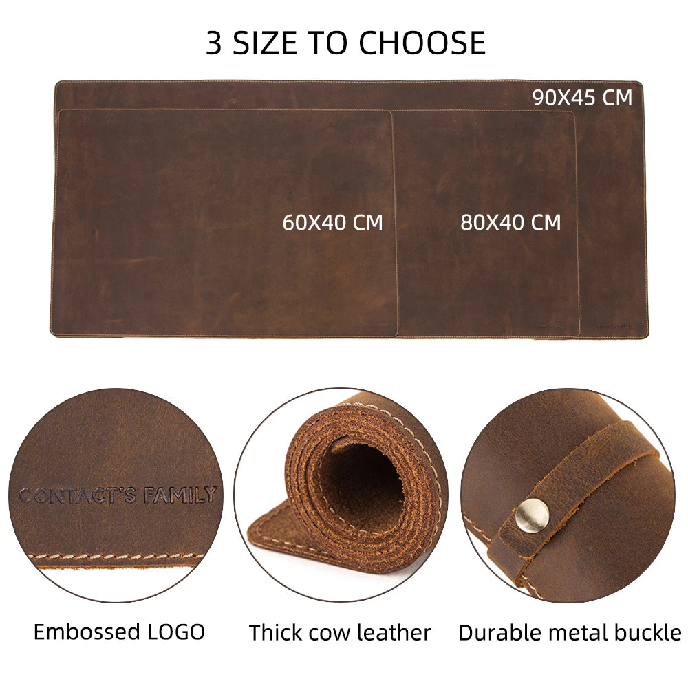 Custom Crazy Horse Leather Laptop Mouse Mat Oversize Anti Slip Office Desktop Computer