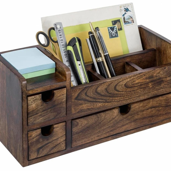 Eco Friendly Multi Purpose Wooden Office File Rack Stationery Pen Holder Drawers Table