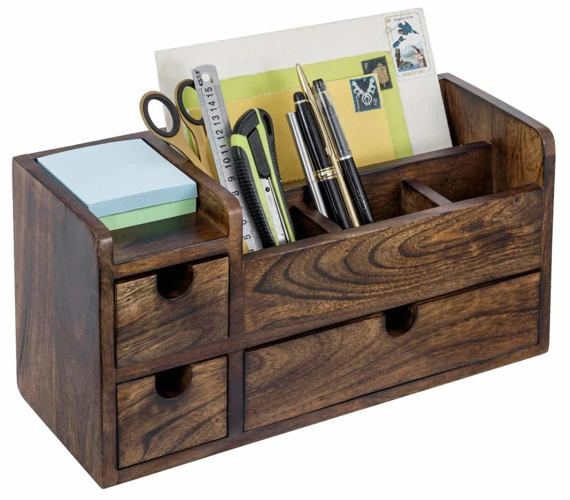 Eco Friendly Multi Purpose Wooden Office File Rack Stationery Pen Holder Drawers Table