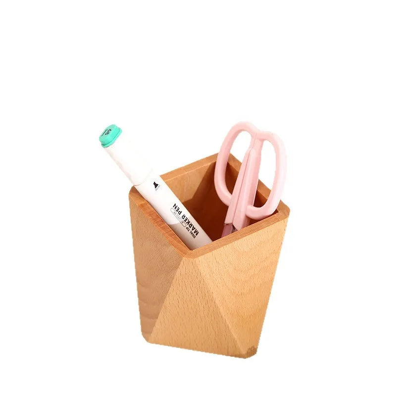 Large Capacity Wooden Pen Holder Solid Pine Wood Desk Storage For Office School Art