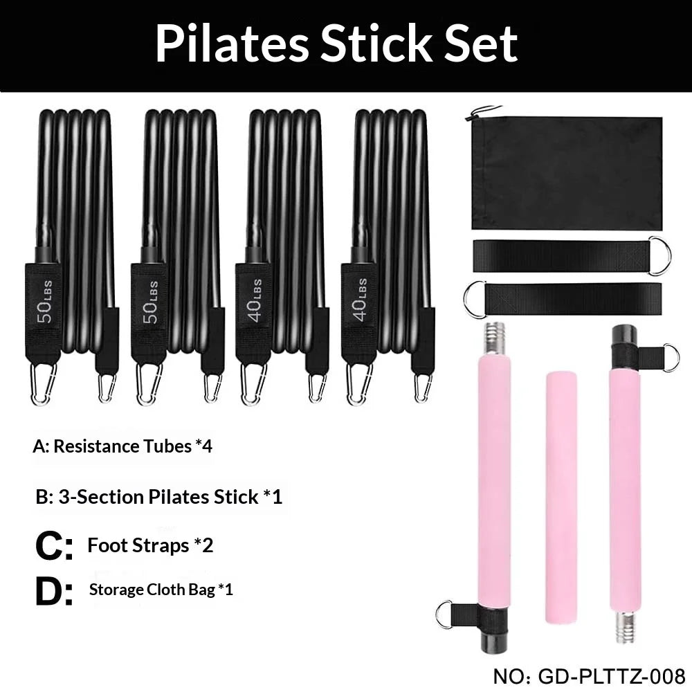 Yoga Fitness Adjustable Pilates Bar Kit TPE Material Bag Packaging 3-Section Detachable