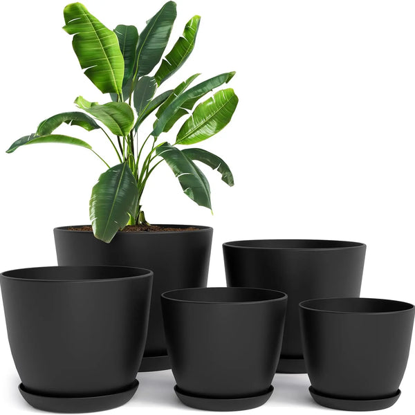 5 Pack Eco-Friendly Durable Self-Watering Plastic Flower Pots Drainage Holes