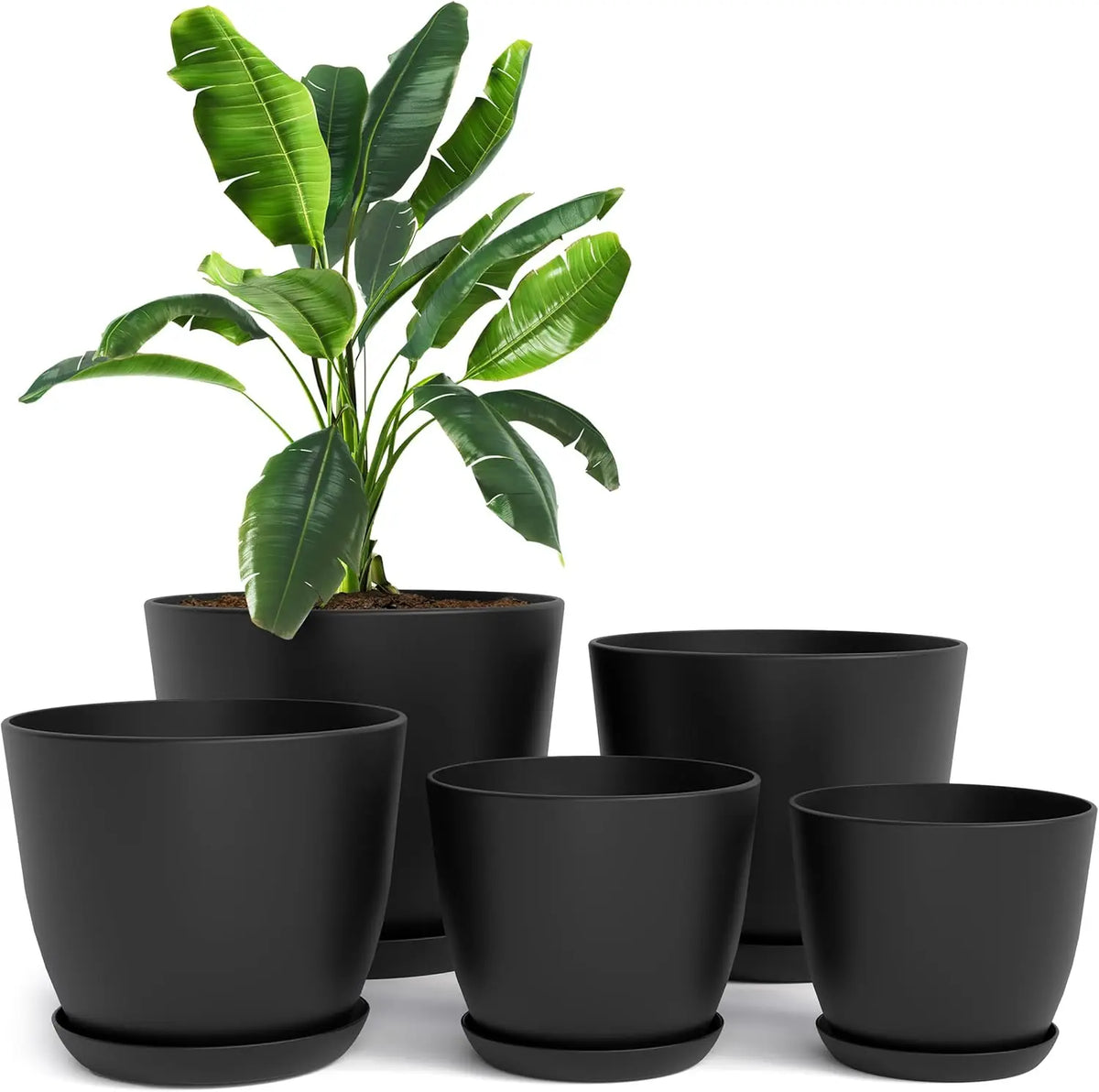 5 Pack Eco-Friendly Durable Self-Watering Plastic Flower Pots Drainage Holes