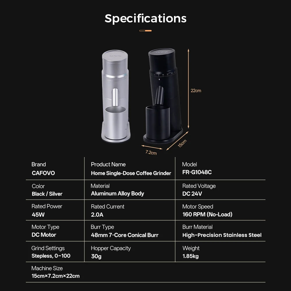 Automatic Electric Stainless Steel 48mm 7-Core Conical Burr Home Single Dose Coffee Bean