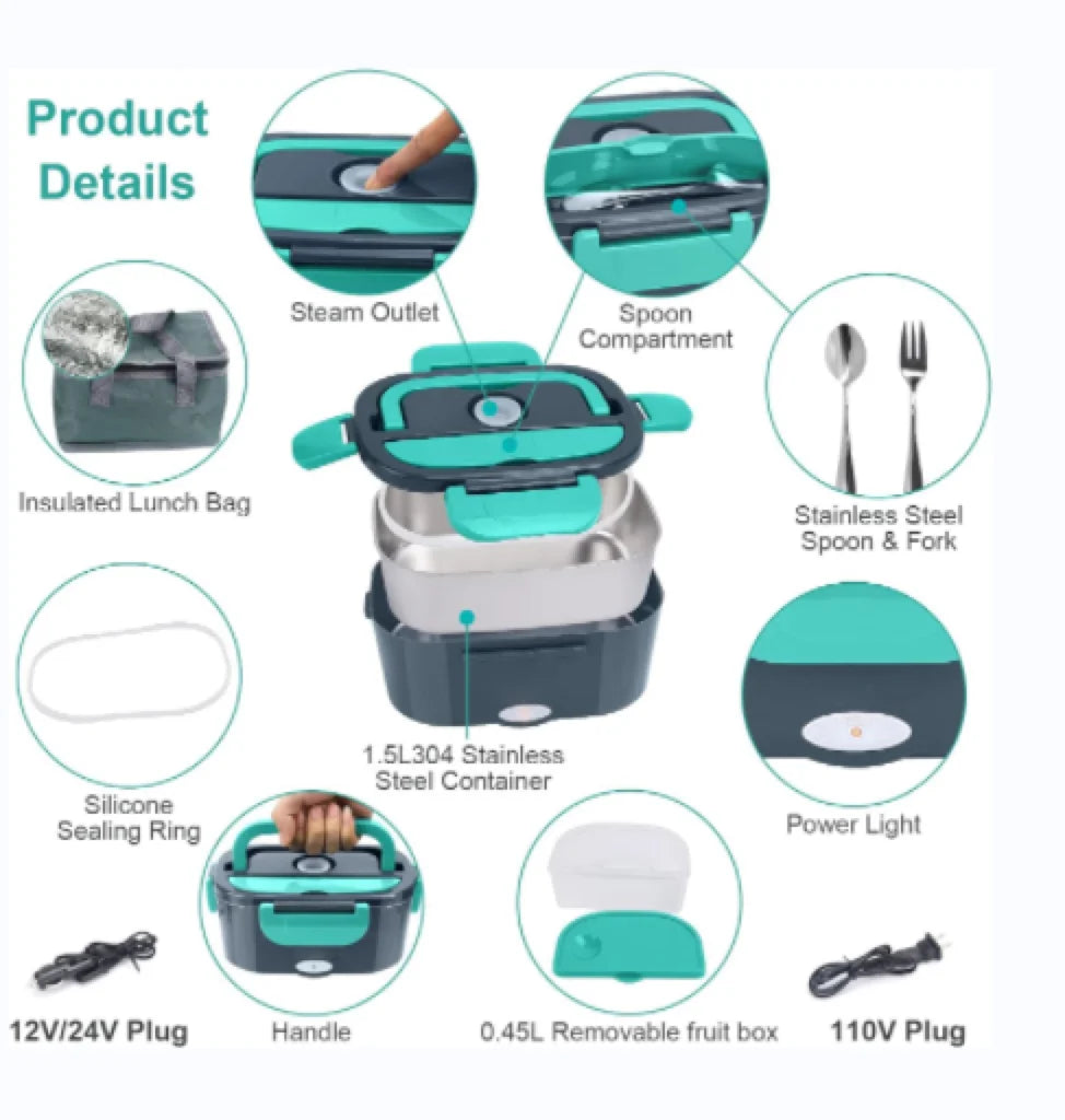 Stainless Steel Heating Self Lunch Box Portable Food Warmer Container Electric Lunch Box