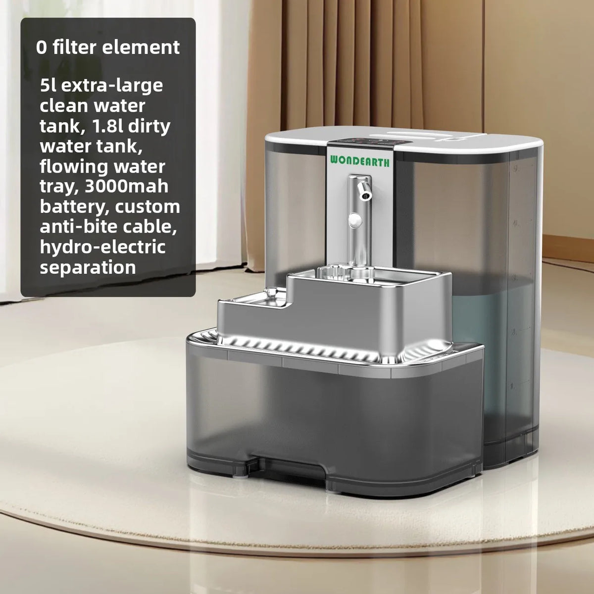 Plastic Pet Water Fountain 5L Large Capacity Filter-Free with a Clean Water Tank for Cats