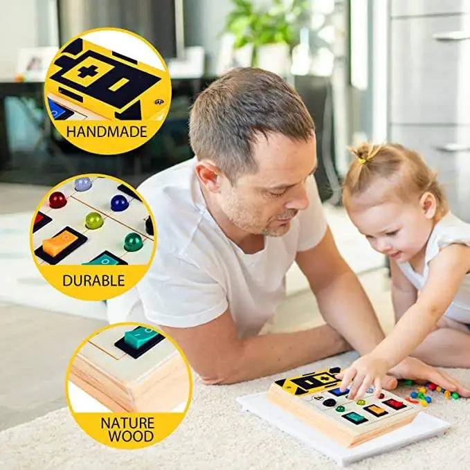 Wood Toddler Montessori Busy Board Toys Educational LED Light Switch DIY Wooden Busy