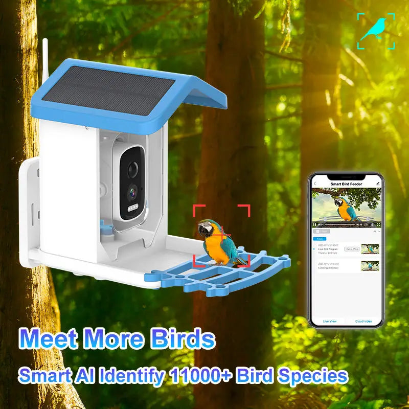AI Recognition Automatic Bird Feeder Night Vision Camera Solar Panel Wireless Outdoor