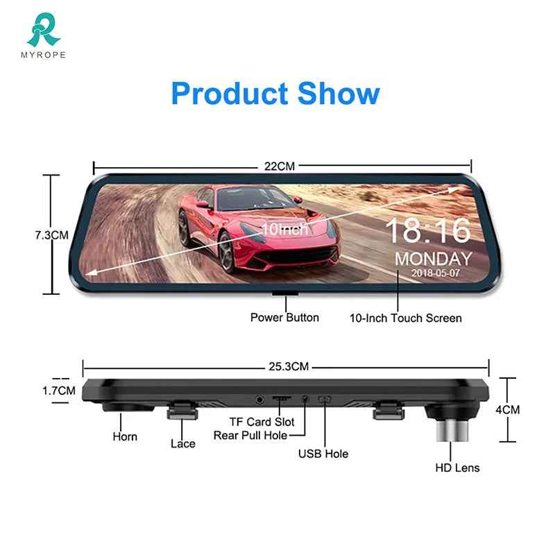 Mirror HD 1080P Dashcam Car Mdvr Mirror Front and Rear Dual Camera Dashcam Mirror Driving