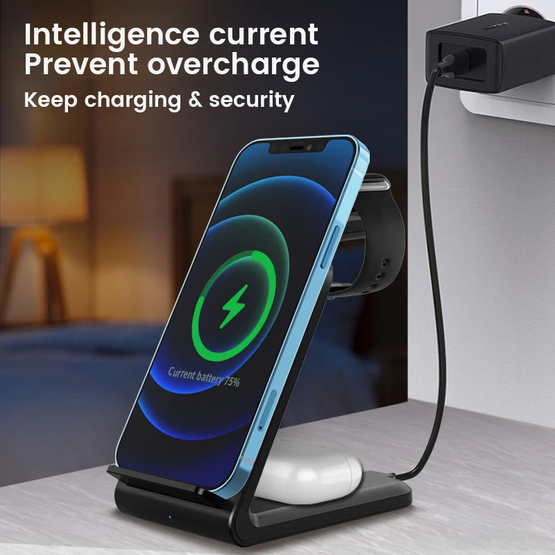 3 in 1 Wireless Charging Station Desktop Wireless Charger Stand 15W Wireless Charger