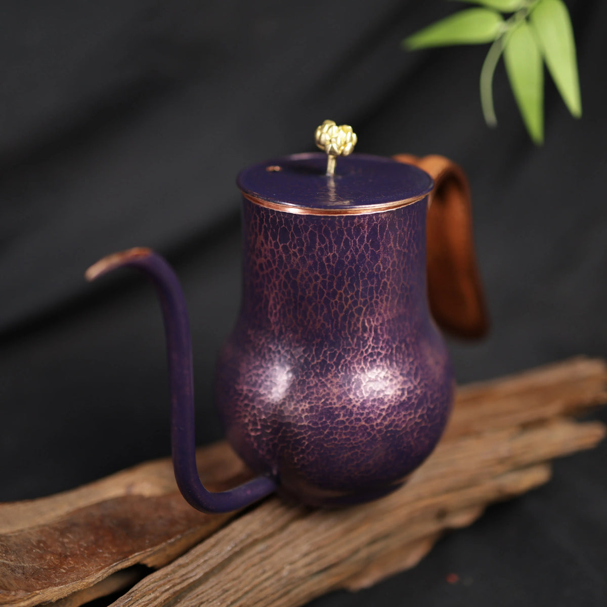 Luxury Handmade Purple Hammered Pure Copper Coffee Kettle with Lid Leather Wrap Gooseneck