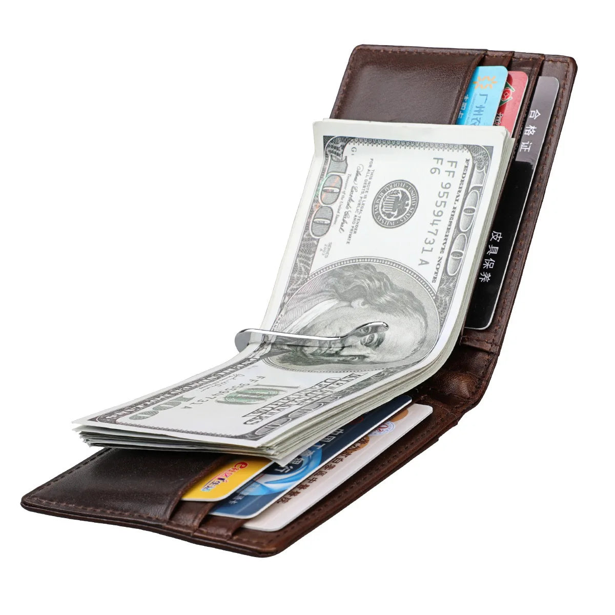 Men'S RFID Blocking Black Genuine Cowhide Leather Slim Wallet Vintage Retro ID Photo Card