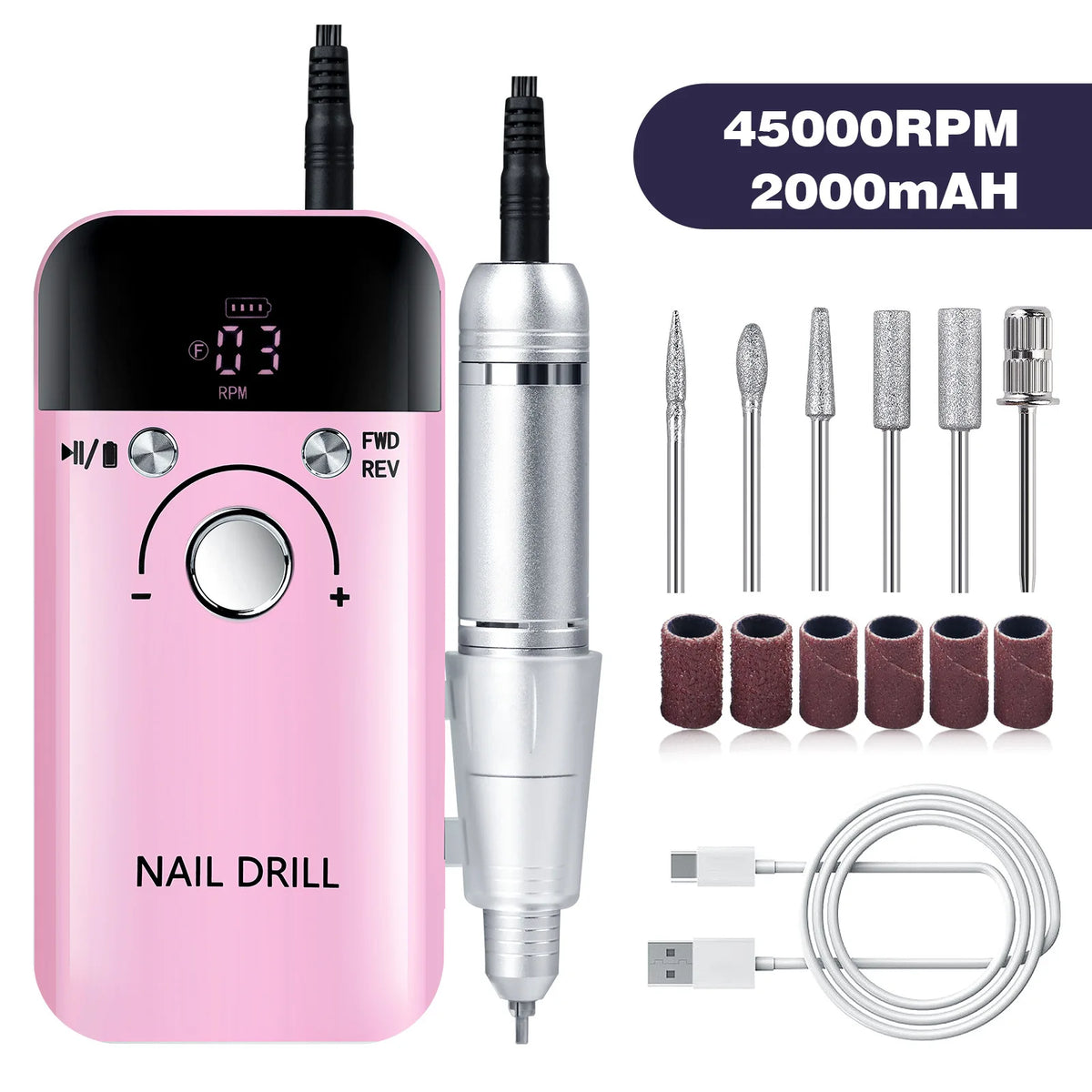 Rechargeable Portable Electric Nail Drill Machine 45000RPM Professional Nail Polisher