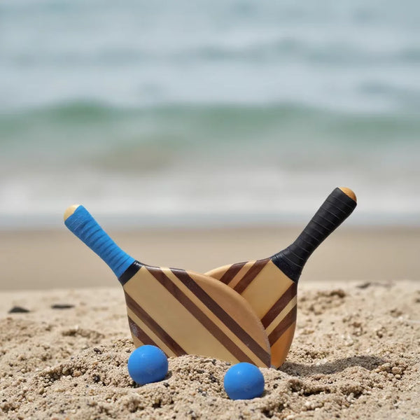 Handcrafted 2-Piece Paddle Set for Pickleball Game Natural Wood Beach Paddles 2 Balls