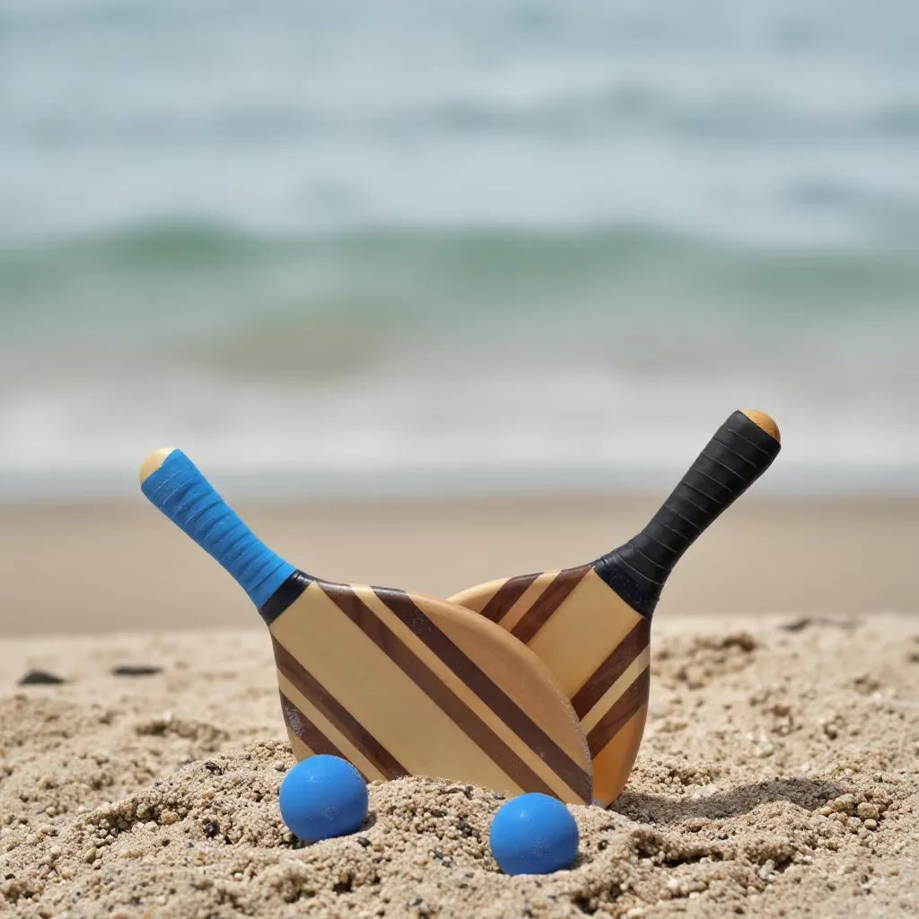 Handcrafted 2-Piece Paddle Set for Pickleball Game Natural Wood Beach Paddles 2 Balls