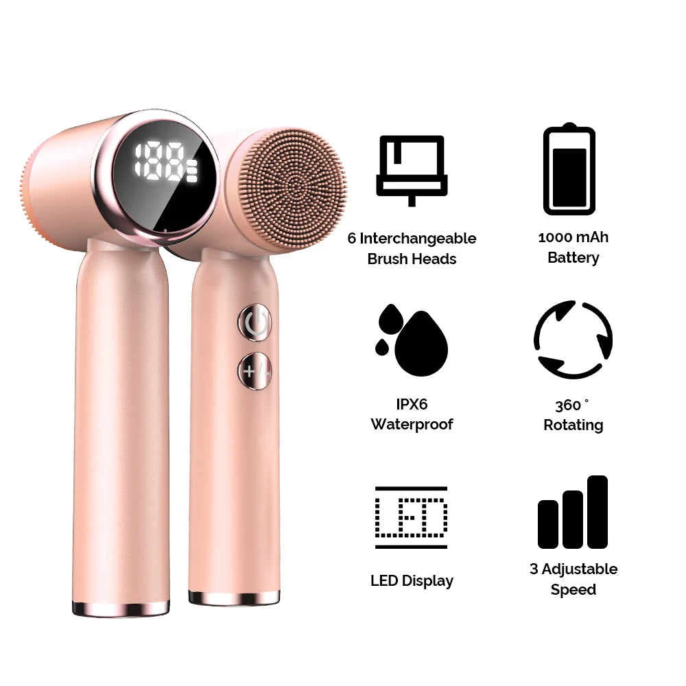 Led Waterproof Face Cleaning Brush Exfoliating Massage Face Wash Brush Silicone Electric