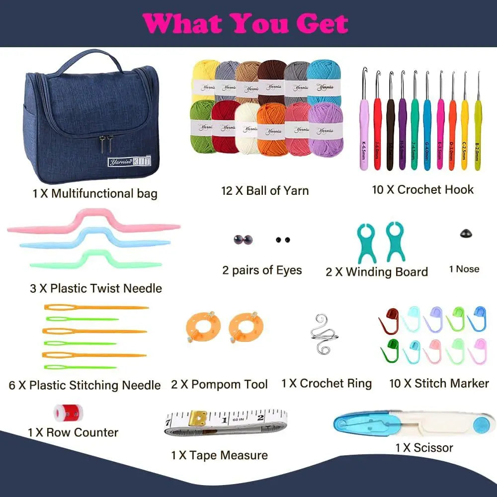Beginner Crochet Starter Kit with 840Yds Soft Yarn, 10 Sizes Hooks & Storage Case
