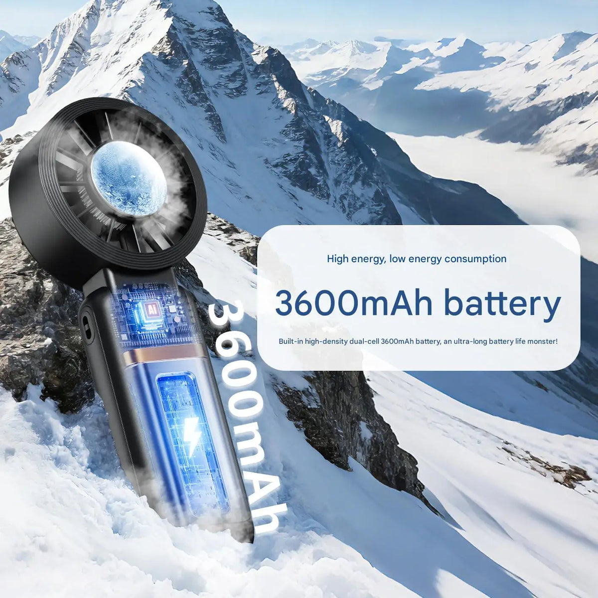 3600mAh Mini Portable Fan USB Rechargeable Plastic Material for