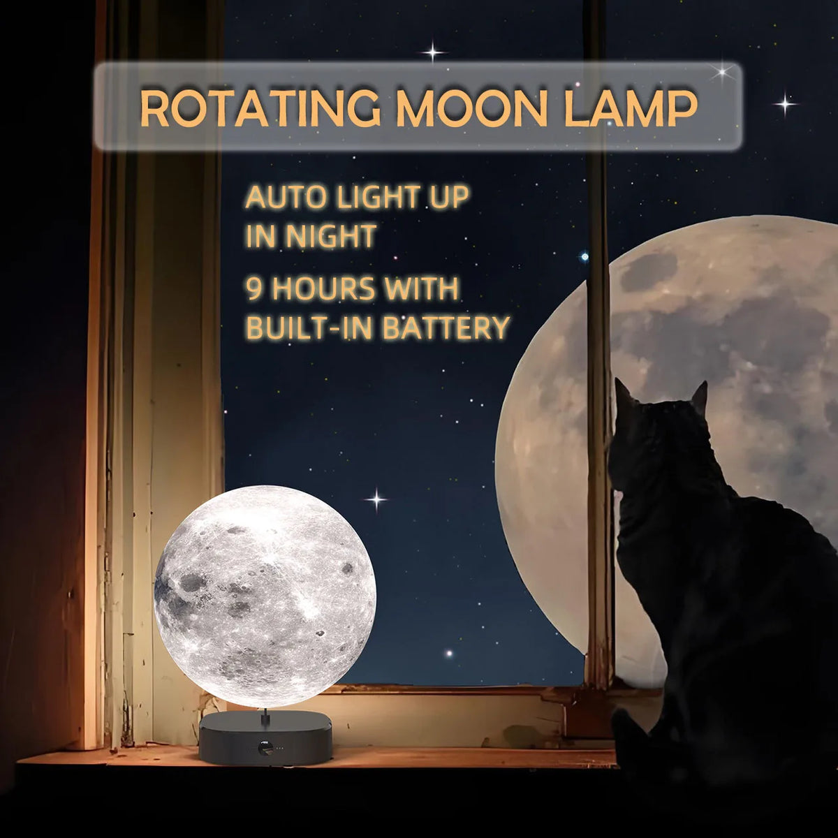 Creative 3D Floating Rotating Moon Lamp USB Rechargeable LED Warm Light Romantic Bedroom