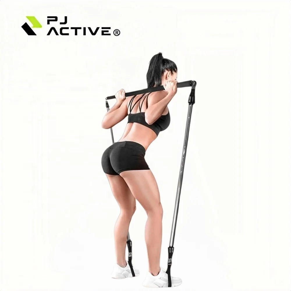 Adjustable Pilates Yoga Bar Portable Home Gym Fitness Kit With Resistance Bands