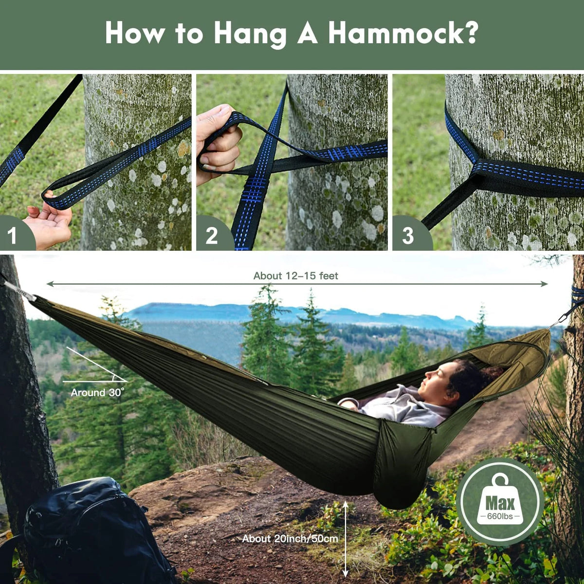 Woqi Backpacking Travel Beach Camping Hiking Backyard Camping Hammock