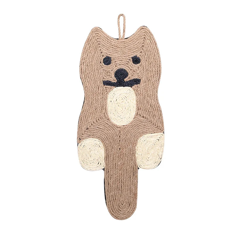 Cartoon Cat Shaped Sisal Cat Scratcher Mat Hanging Wall Mounted Cat Scratch Pad Natural