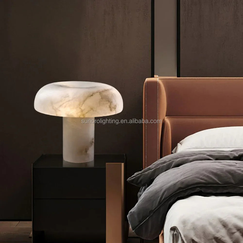 Modern Alabaster Mushroom Table Lamp with Dimming, 110-240V Bedside Light