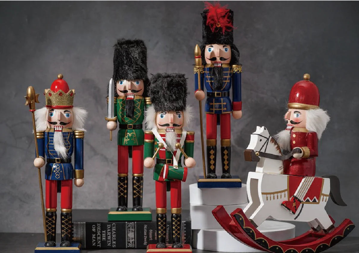 Handmade Traditional Wood Christmas Nutcracker King Soldier Doll Three-Piece Small UV