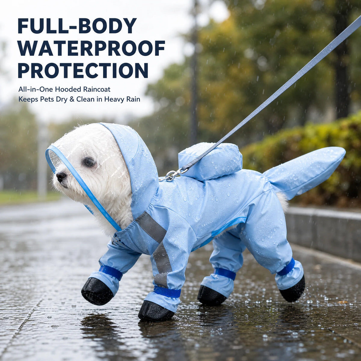 Waterproof Pet Raincoat Polyester Nylon PU Adjustable Dog Cat Coat Protective All Seasons