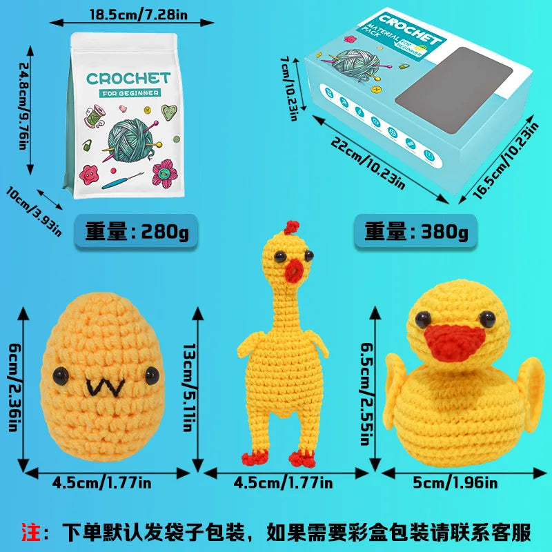 DIY Crochet Kit Woven Technique Yarn for Crafting Animal Doll Pendant Beginner English