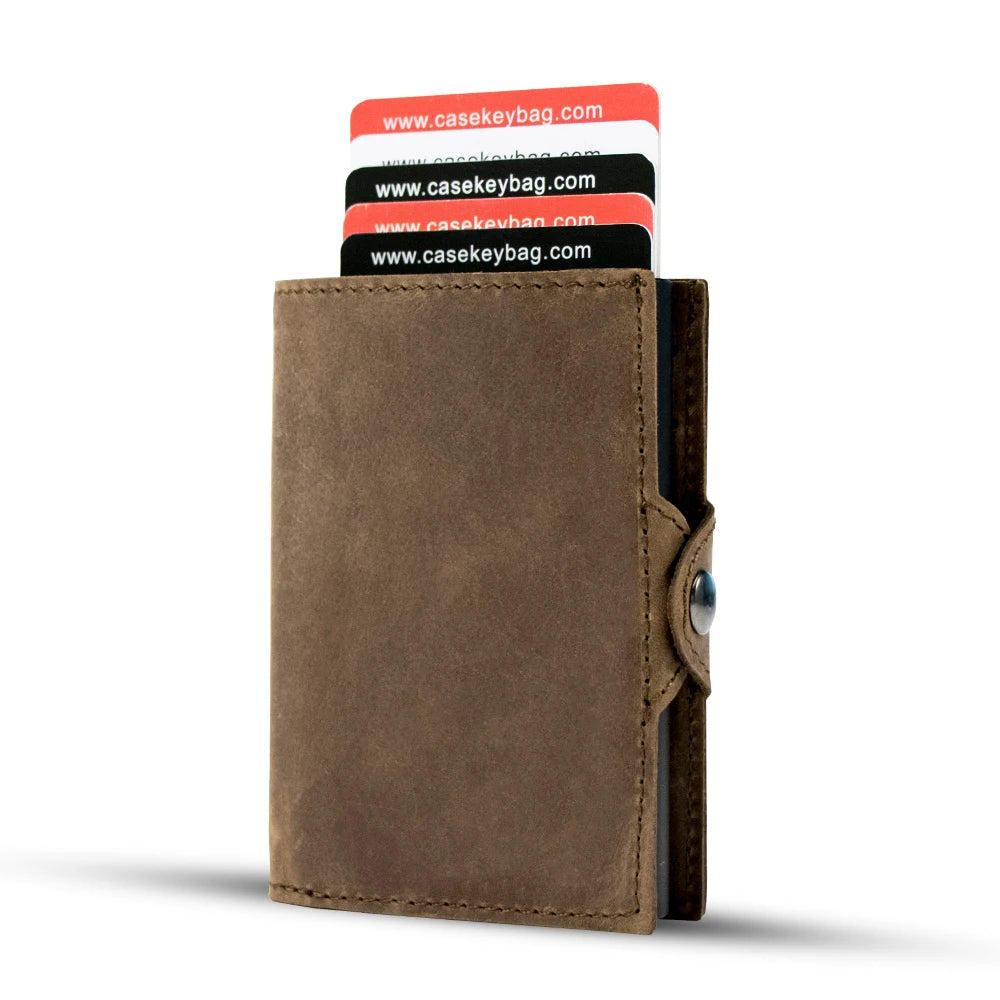 Multifunction Slim Minimalist Genuine Leather Anti-Theft Pop Up Wallet RFID Blocking