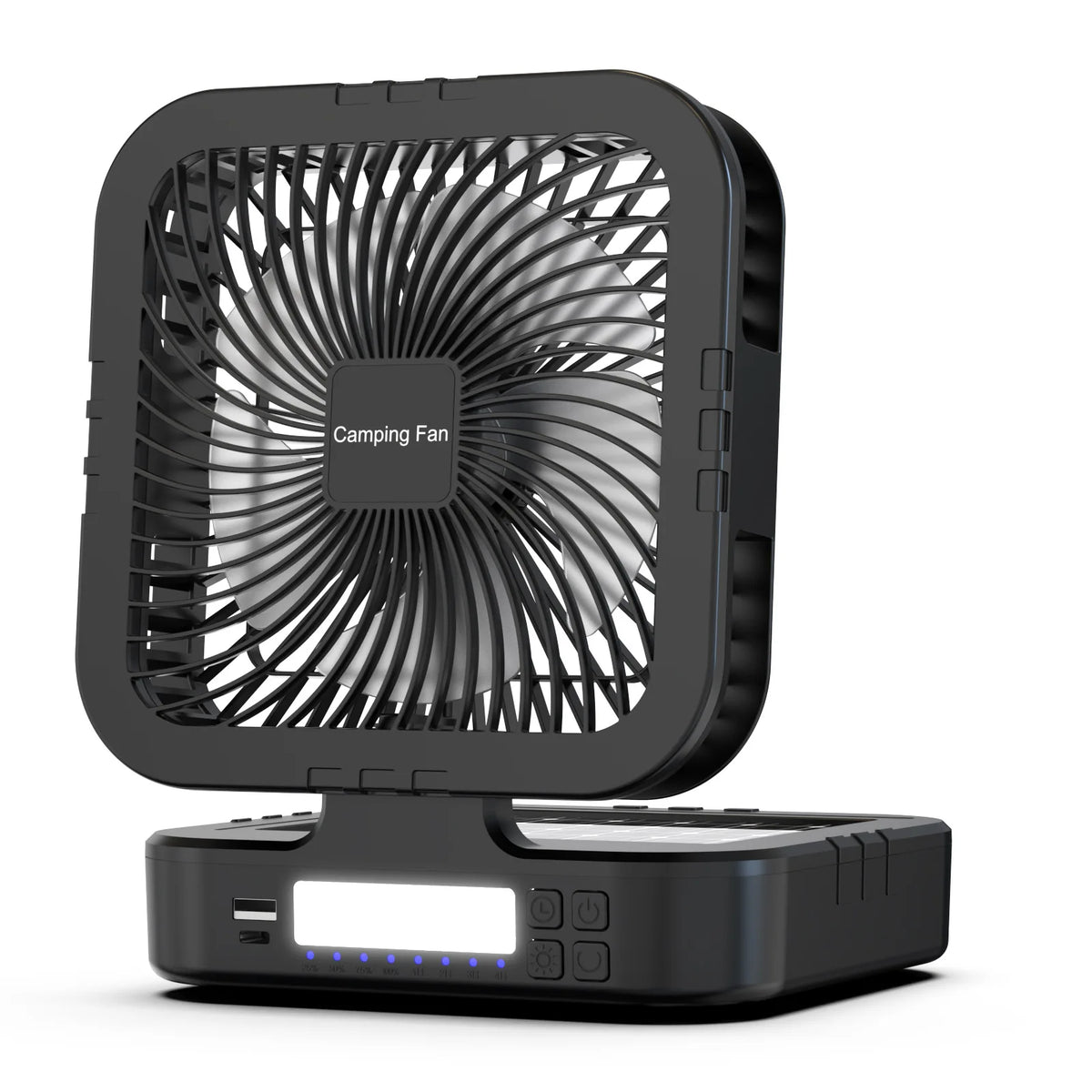 4-Speed Oscillating Camping Fan Foldable Auto Swivel Solar Fan with LED &Power Bank