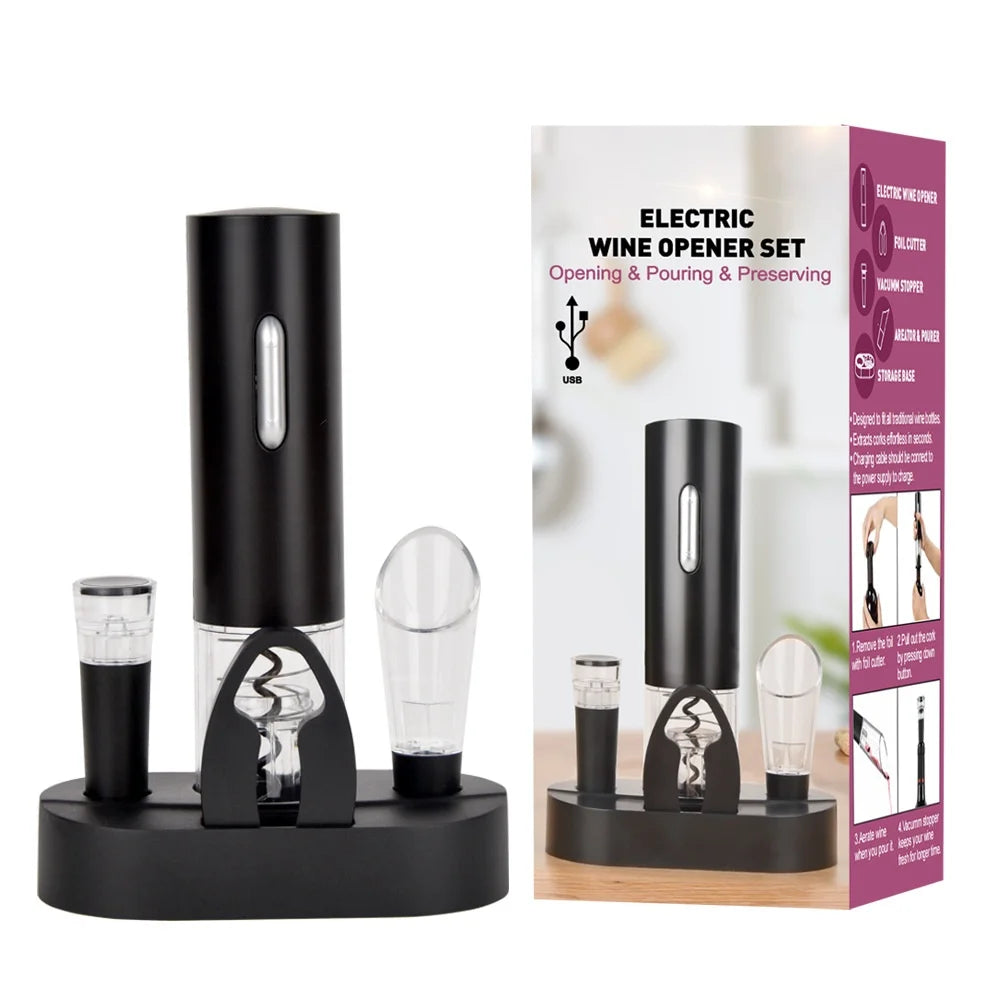 Modern Style Automatic Electric Wine Bottle Opener Set 304 Stainless Steel Four-Piece