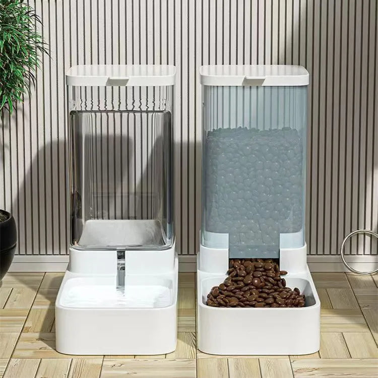 Automatic Dog Cat Feeder and Water Dispenser Set Gravity Pet Feeders Waterer Fountain