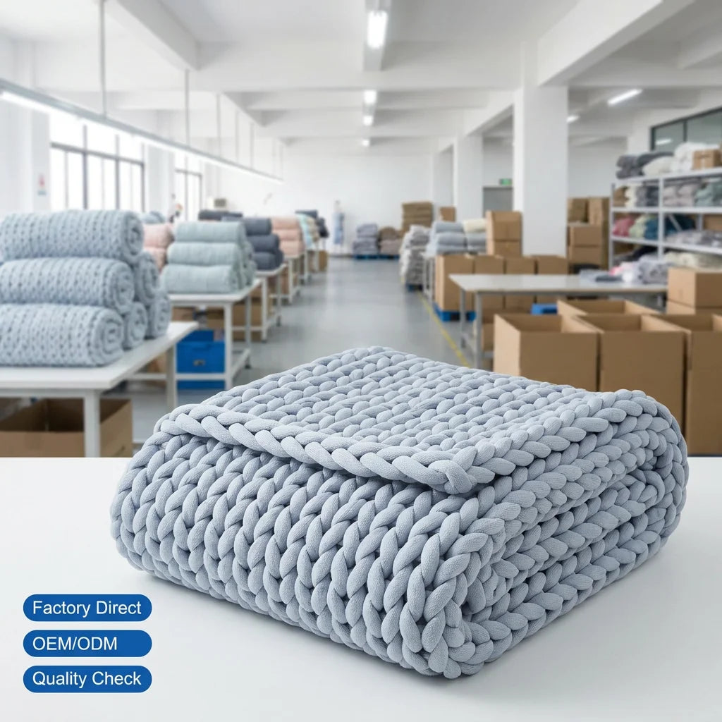 Handmade Premium Chunky Knitted Weighted Blanket for Anxiety Relief, Breathable Cotton