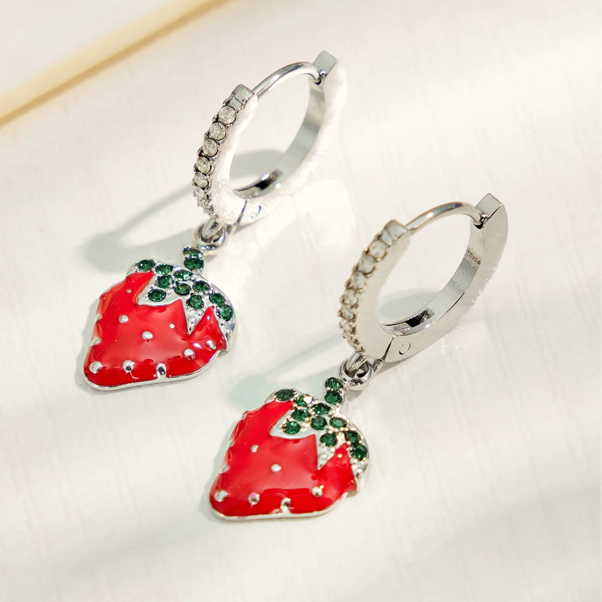 Playful Strawberry Enamel Huggie Earrings 316 Stainless Steel PVD 18K Gold Plated Non