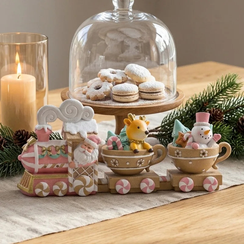 Christmas Three Festival Small Train Ornament Gingerbread Deer Snowman Tea Cup Desktop