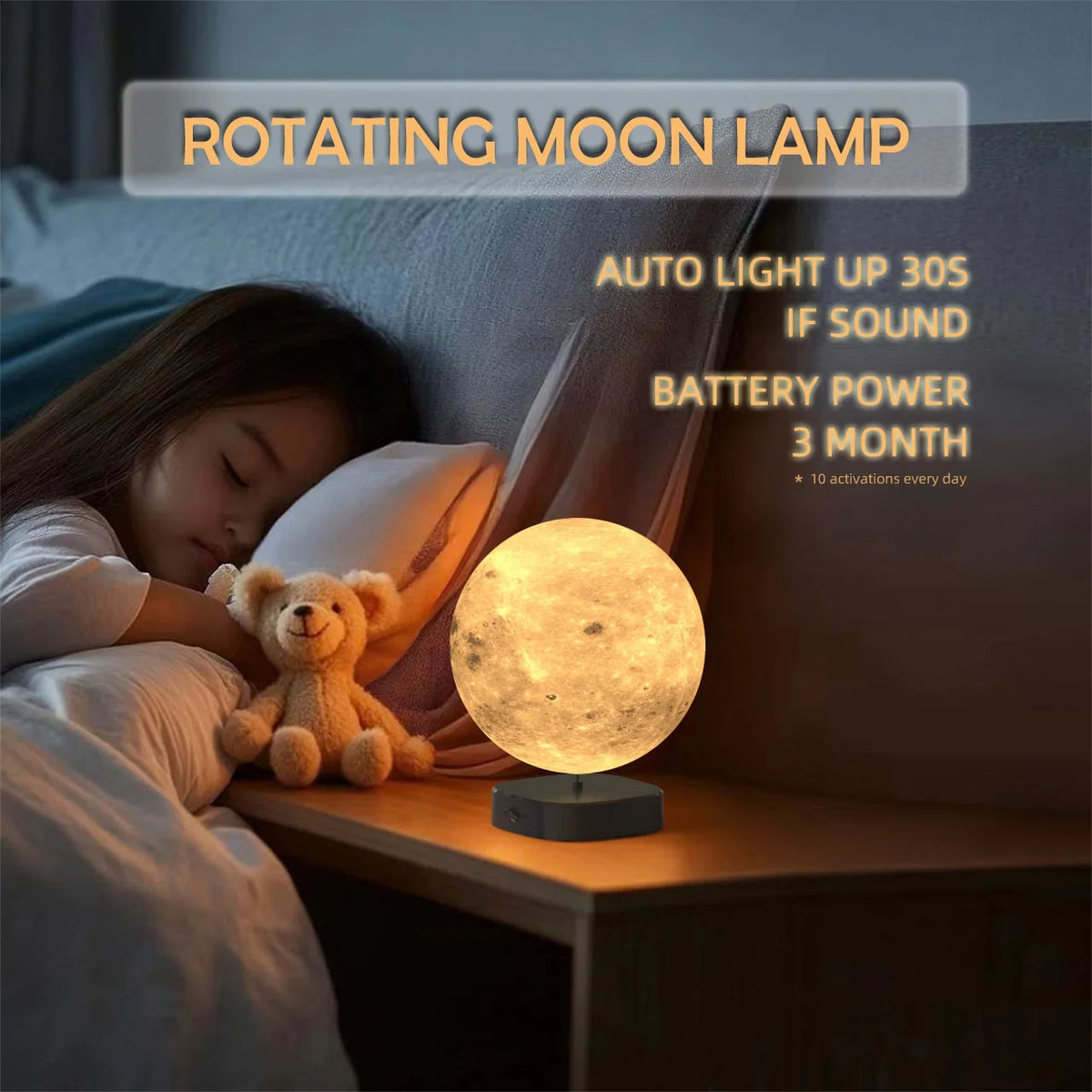 Creative 3D Floating Rotating Moon Lamp USB Rechargeable LED Warm Light Romantic Bedroom