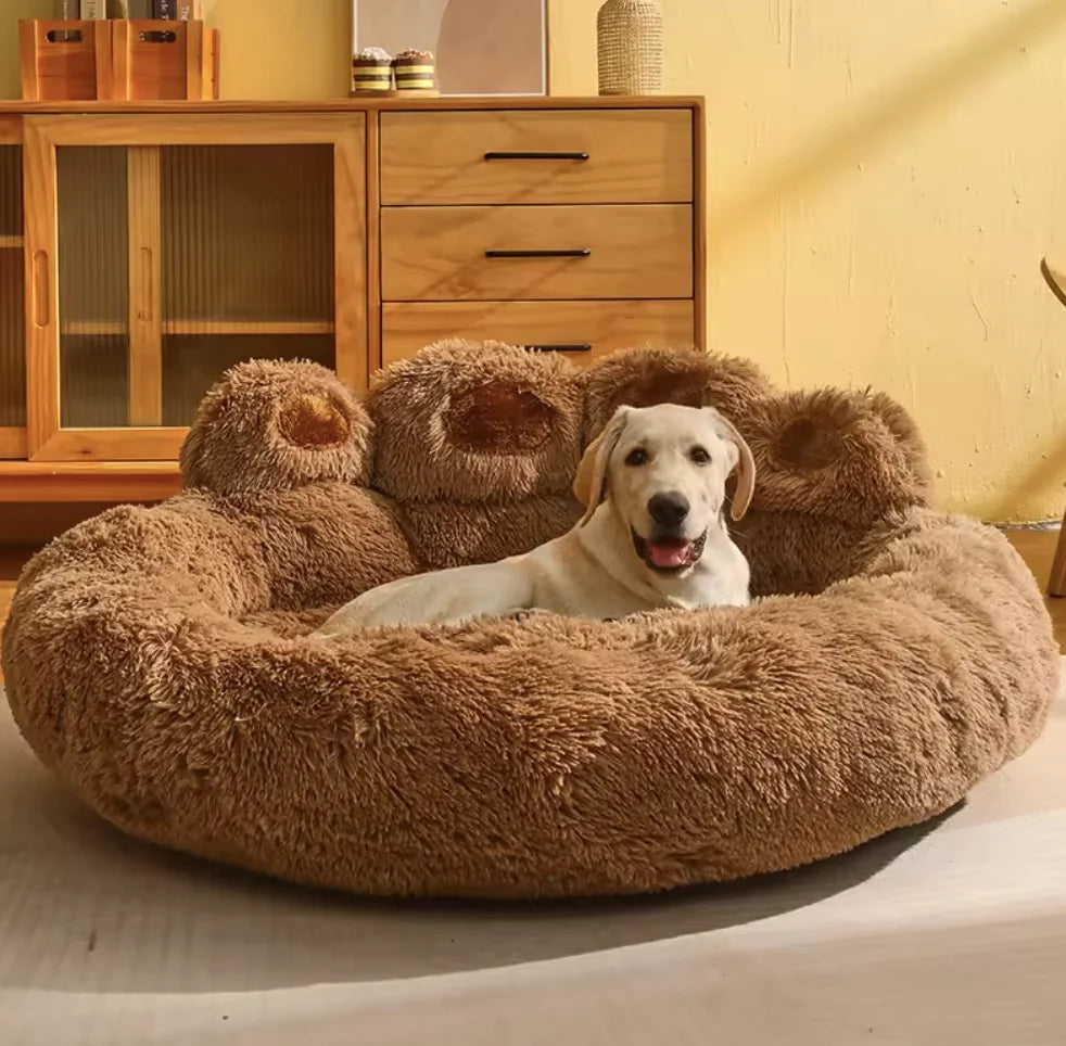 Large Eco-Friendly Faux Fur Donut Dog Bed Modern Soft Customized Calming Fluffy Plush