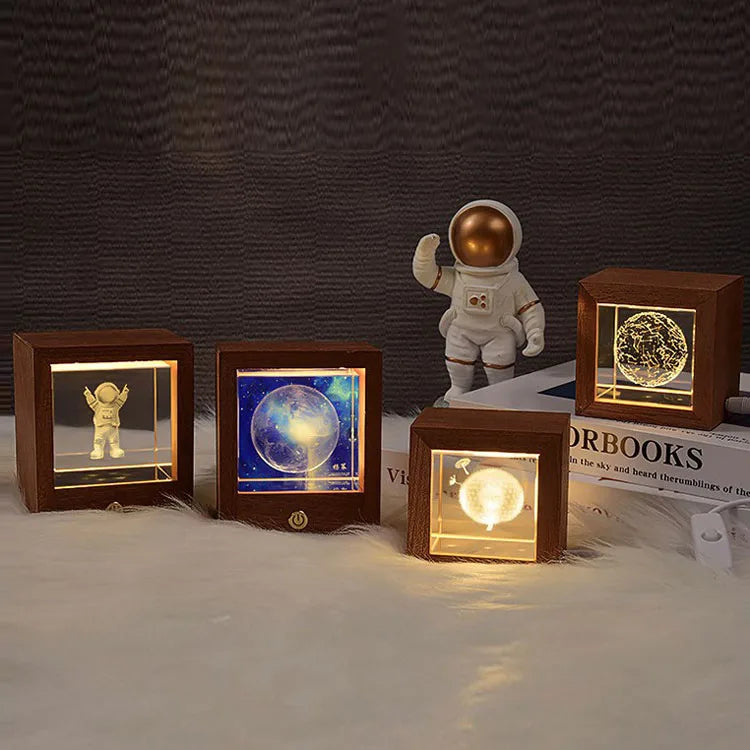 Crystal Cube Creative Ornaments Handmade Laser Engraved Fairy Style 3D Night Lights