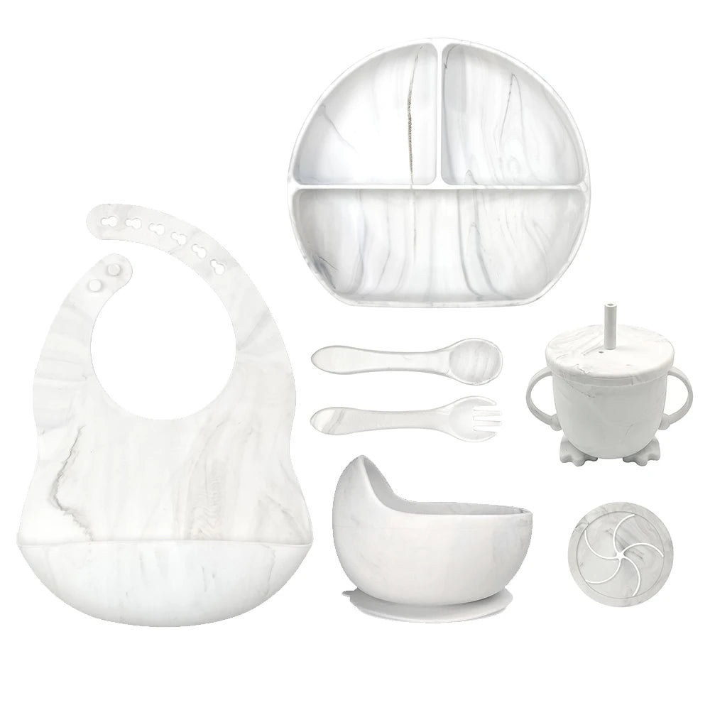 8pc Bebe Silicone Feeding Set Toddler Weaning Set Suction Bottom Infant Dining Tableware