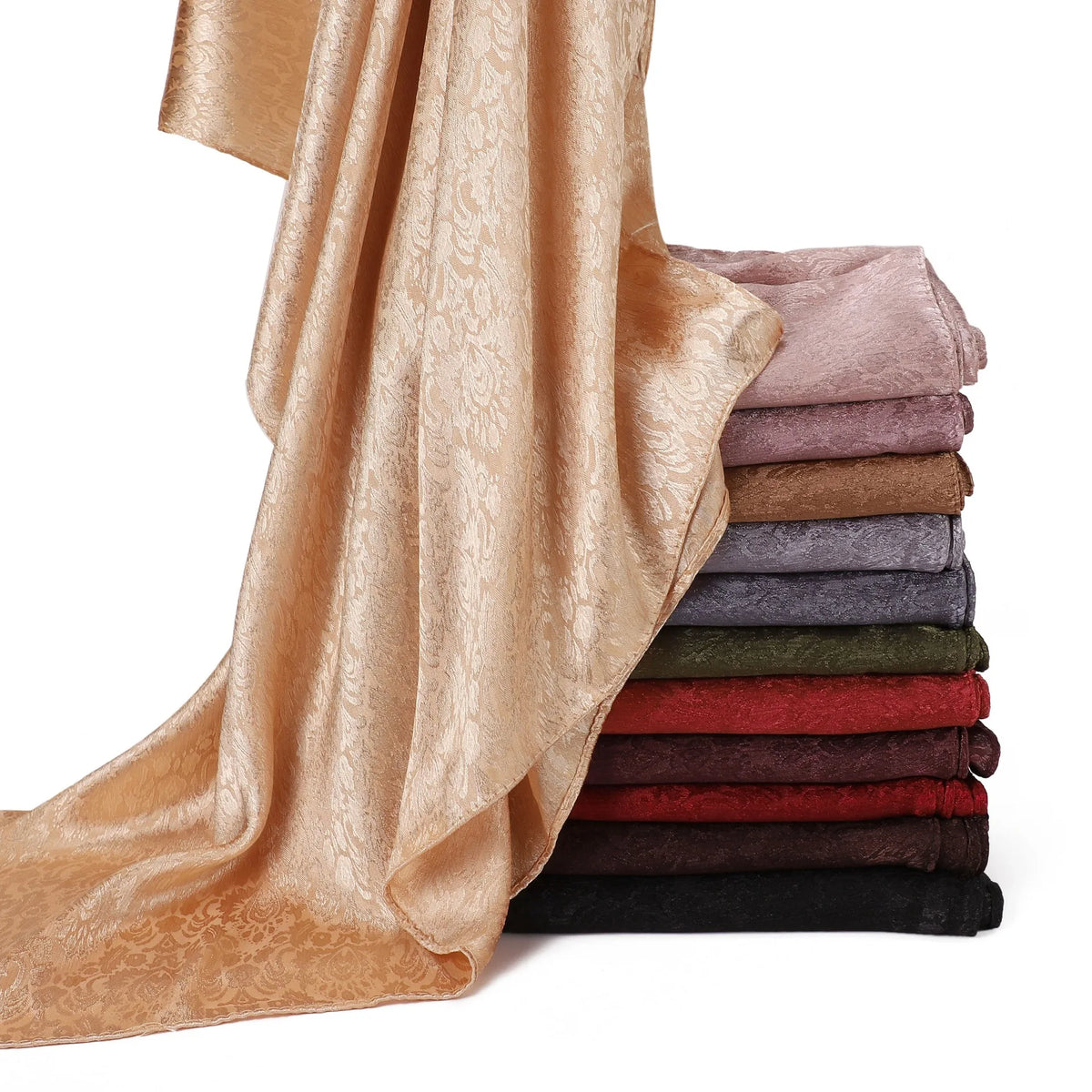 New Solid Color Satin Jacquard Long Scarf Breathable Soft Faux Silk